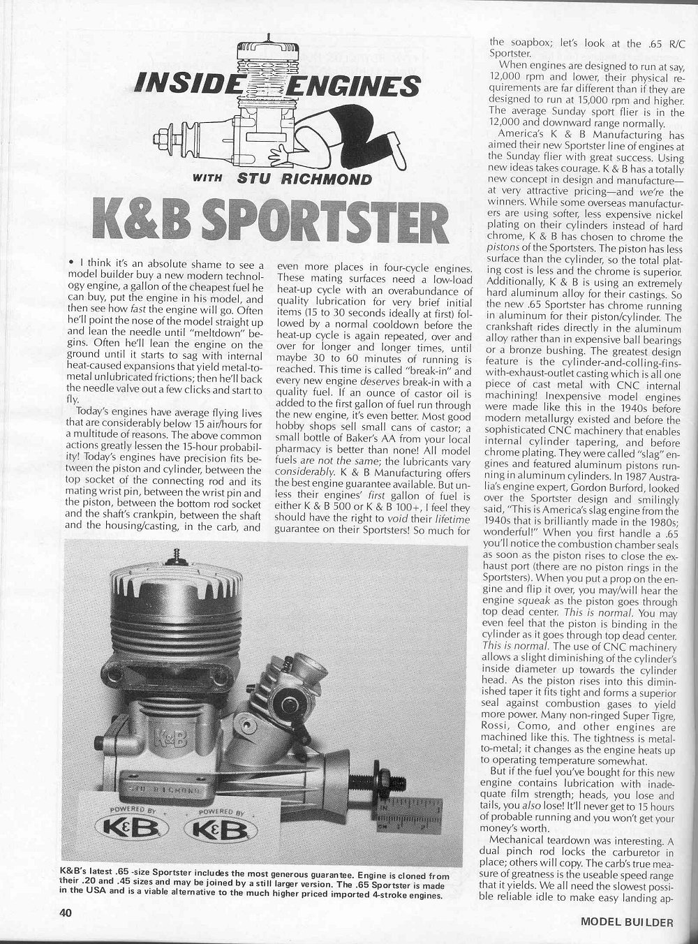 Gros Moteur Ancien RC Vintage Model Engine K&B 45 Sportster